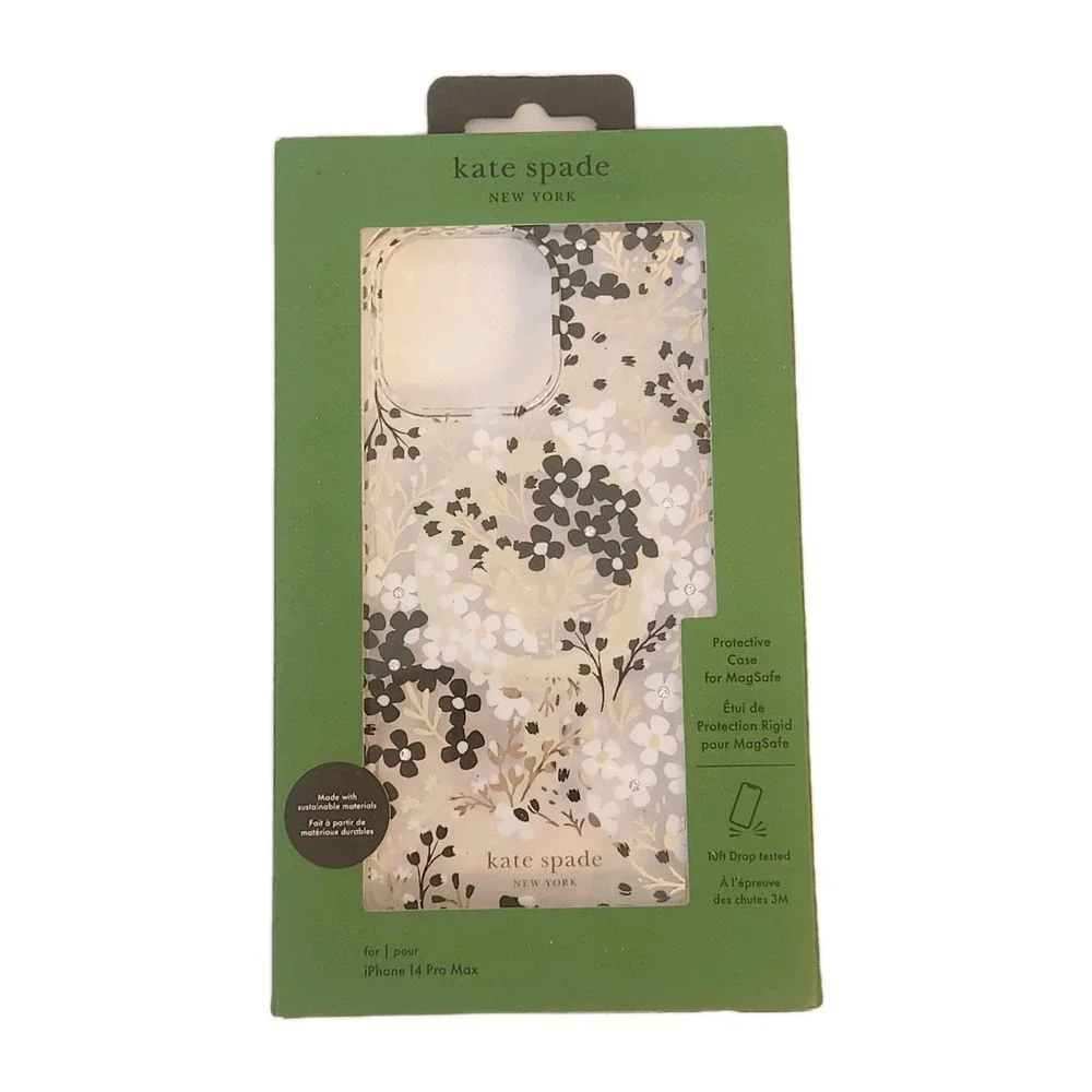 kate spade New York Case for iPhone 14 Pro Max w MagSafe Clear Floral Gold Black